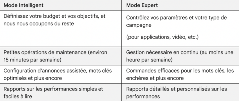 Différence Google Ads Intelligent VS Expert