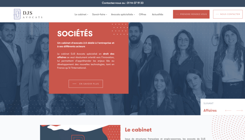 Page d'accueil du site internet du cabinet DJS Avocats