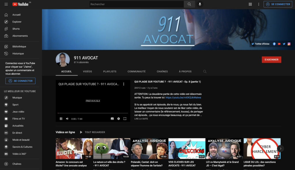 Exemple d'un avocat qui utilise Youtube pour faire la promotion de son cabinet